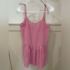 Free People Pink Gingham Mini Dress Bow Tie Straps Size XS 100% Cotton